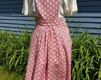 1940s Reproduction Cherry Print Pinafore with Pockets, Removeable Bib