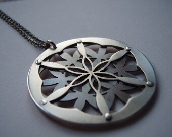 Double Layer Flower of Life Pendant - oxidised copper and sterling silver - Sacred Geometry