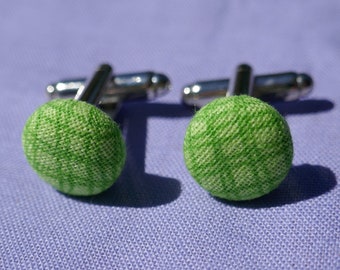 Stripy Green Silver Plated Cufflinks