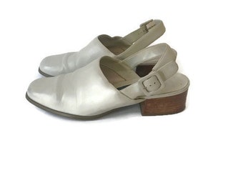 white slingback mules