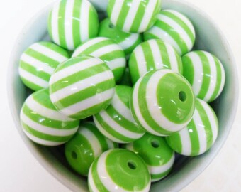10x GREEN Massive 20mm Stripe Resin Juicy Globe beads