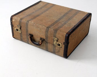 1930s striped luggage, vintage suitcase, stripe luggage, vintage storage