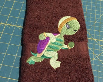 Fun Running Themed Turtle Exercise Sweat Hand Towel