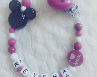 Attached nipple Mickey Clip + Pearl text to customize