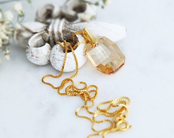 Gold pendant necklace, Champagne necklace, Swarovski crystal pendant, Swarovski necklace, Bridesmaid necklace, Silver rose gold necklace