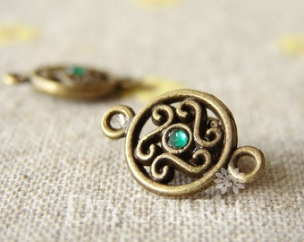 Antique Bronze Vertical Holes Rhinestone Connector Pendant Charms 19x12mm - 10Pcs - FI26258
