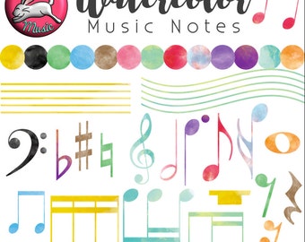 Watercolor Music Note Clipart, Accurate Music Notation Clip Art for Instant Download