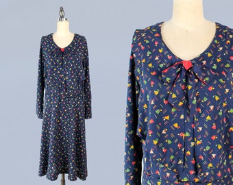 1920s Dress / 20s-30s Floral Cotton Day Dress / Deco Tulips