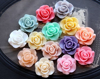 28pcs Wholesale Beautiful Mix Colorful Rose Flower Resin Cabochon -14colors -20mm(CAB-S -MIXSS--7)