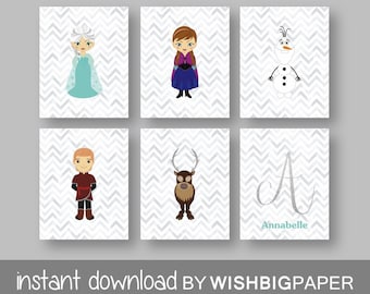 FROZEN Personalised Name Initial Wall Art Print Set Of Six 6