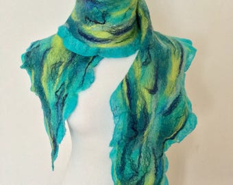 Merino Wool Scarf Nuno Felted Scarf Merino Wool Neck Warmer Nuno Felted Merino Wool Scarf