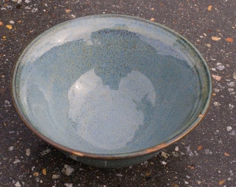 Soup / Salad Bowl, Blue denim with hint of brown and green - Brown Tan - Natural Patina High Fire Stoneware - Hand Painted - Ready To Ship