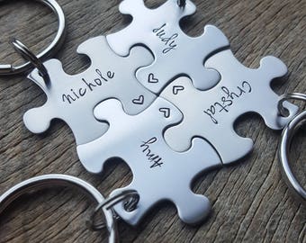 Customized Puzzle Piece Key Chain Personalized with Names best friends sorority sisters key chain Christmas Gift