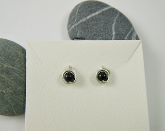 Onyx Studs, Argentium Sterling Silver Wire posts, rubber backs