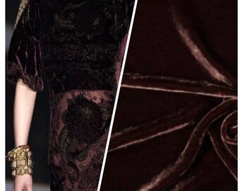 Designer Silk Rayon Velvet Fabric - Chocolate - Sold By The Yard
