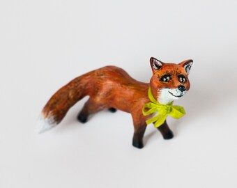 Toute petite sculpture en papier mâché, "Mon tout p'tit..." renard