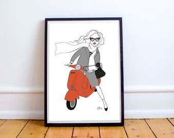 Vespa illustration - original artwork, illustrations of fashion, posters, illustration, fashion, cool illustrations, home decor