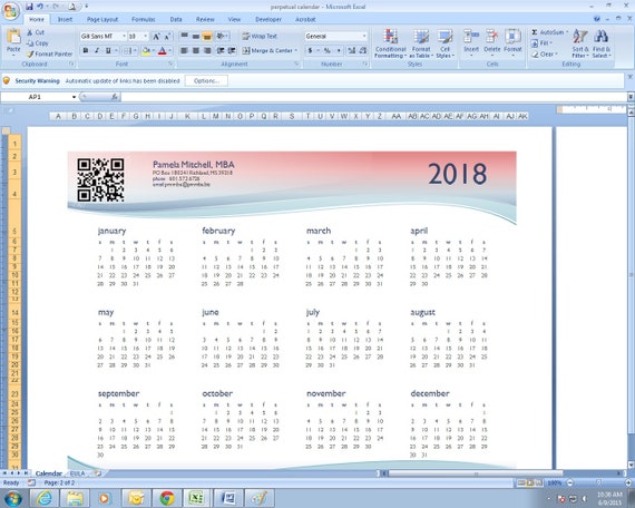 Perpetual Yearly Calendar Excel Spreadsheet Template