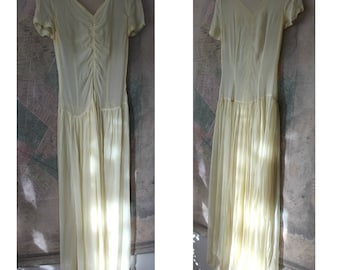 Vintage 30s Dress Women, 30s dress, Vintage clothing, Formal Dress, Crepe,Yellow, Small, 1930s Dress,