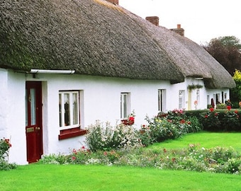 Irish Cottage, White Thatched House, Ireland Photography, Irish House, White Cottage Landscape Photo, Ireland Decor, Wall Decor, Irish Print