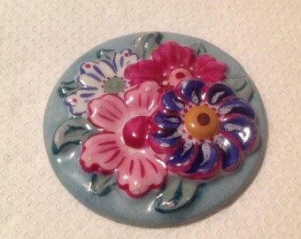 Large vintage cabochon, a relief decoration, porcelain