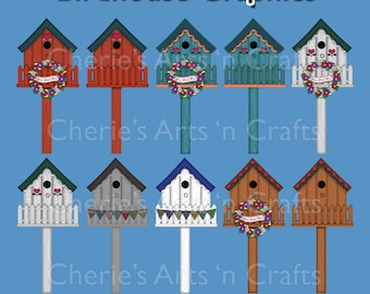 Birdhouses Clipart, Birdhouse Graphics, Prim Graphics, Country Folk Art Graphics, Birdhouse Clip Art