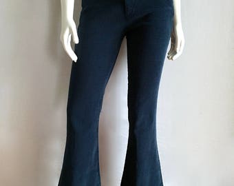 Vintage Women's 70's Navy Blue, Corduroy Pants, Low Waisted, Flare Leg (M)