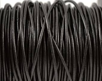 2mm Black Leather Round Cord - Subtle Shine