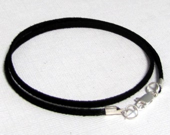 14 to 24 inch Black Suede Necklace Cord, Pendant Cord, Charm Cord, Silver, Antique Brass, Gold Lobster, Faux Suede Cord, Unisex, Custom,