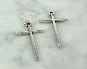 Cross Earrings, Silver Cross Earrings, Silver Cross, Dangle Earrings, Long Earrings, Large Cross Earrings, Gift for Her, Christian Jewelry