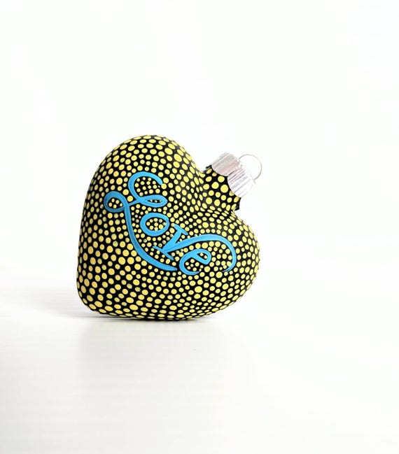 Love: hand painted glass heart ornament yellow hand painted glass heart valentine hearts