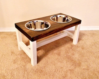 Dog Bowl Feeder - Large Dog Feeder - Farmhouse Style - Rustic Dog Bowl Stand - Raised Dog Bowl Feeder - Antique White dog feeder