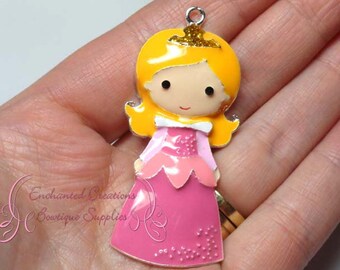 2" Princess Aurora With Gold Crown In Pink Dress Inspired Charm, Chunky Pendant, Keychain, Bookmark, Zipper Pull, Chunky Jewelry Purse Charm