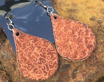 Hand tooled leather earrings