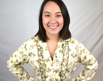 Vintage 1970s H Bar C Western Pearl Snap Ruffle Fitted Women's Shirt - California Ranchwear