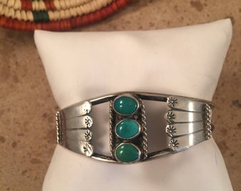 Vintage Navajo Turquoise & Sterling Silver Cuff Bracelet