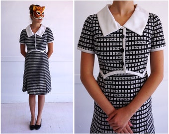 Vintage 50's/60's Black and White Textured Shirt-Waist Dress by Shannon Rodgers for Jerry Silverman | Medium