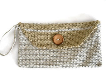 Beige crochet clutch bag, Crochet handbag, Beige Knit Handbag, Clutch purse, Boho Fashion, Summer Handbag, Evening clutch, Envelope Bag