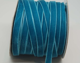 Velvet Woven Ribbon Trim -- 3/8 inches -- Turquoise Teal Blue