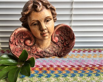 Vintage Cherub/Angel/Putti Art Object/Bookend/Paperweight in Red and Yellow