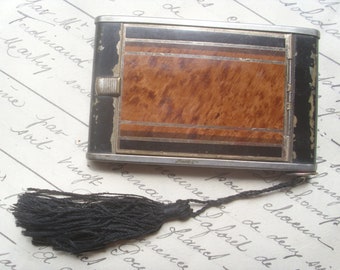 Original Antique French 1920's - 1930's Art Deco Compact & Lipstick.Ladies Fashion,Pocket Mirror