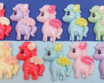 6x 30mm Pony Cabochons in Multicolours ...Pegasus