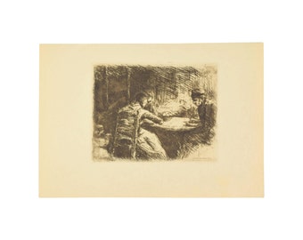 MAX LIEBERMANN – La soupe or Mid-Meal 1901 Etching Beaux Arts