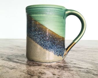 Ceramic Handmade Mug -- Grey / Olive glaze combo- Stoneware clay mug - ceramic handmade large mug