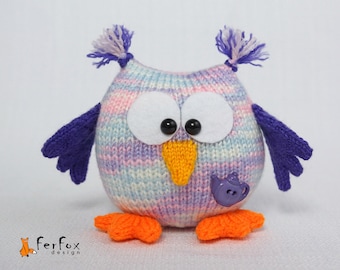 Plush Owl, woodland plush, stuffed owl, softie owl, purple owl, hand knit bird, hand knit toy - Hilda the Owl