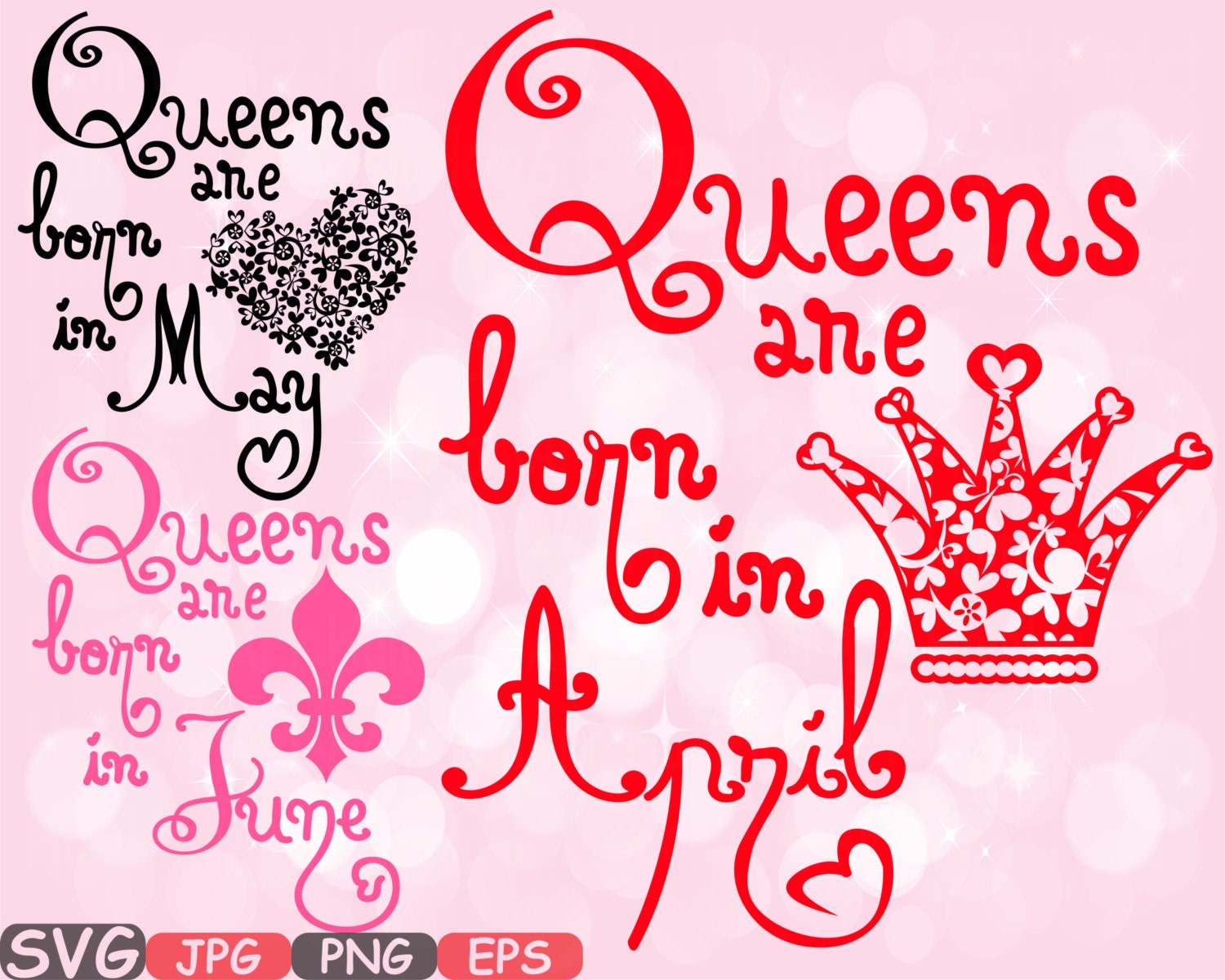 Download Queens are born in April May June Silhouette SVG Love clipart