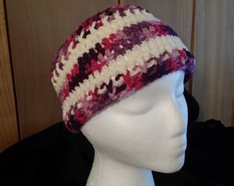 Hand Crocheted Purple Pink Ivory Headband Ear Warmer