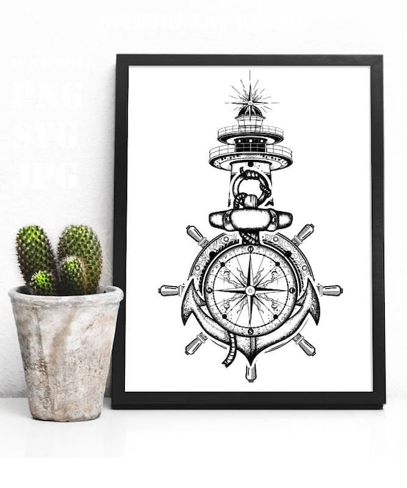 Download Anchor svg steering wheel compass lighthouse tattoo art.