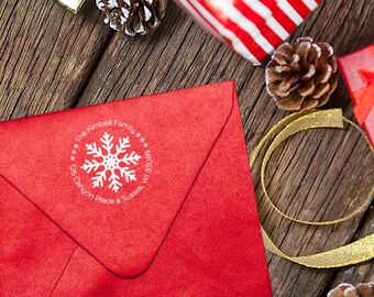 Winter Return Address Stamp // Self-Inking Stamp // Wood Stamp with Handle // Wood Stamp // Snowflake Return Address Stamp