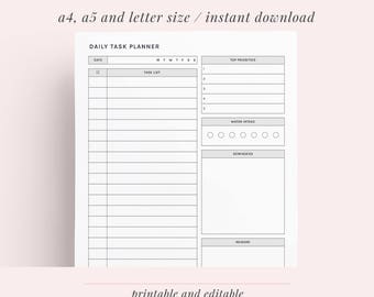 Daily Task Planner | To Do List Printable | Day Organiser | Planner and Discbound Insert | A4, A5 and Letter | Instant Download